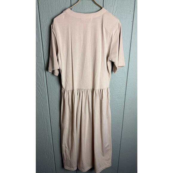 Vintage 90s Blast Floral Graphic Dress Beige Blue Botanical Print Medium - Picture 2 of 6